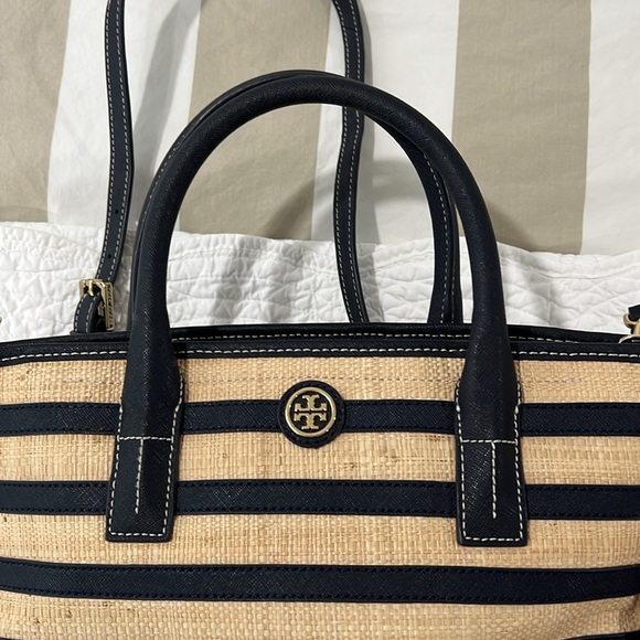 Tory Burch Mini Straw Tote with Leather Strap - Picture 3 of 15